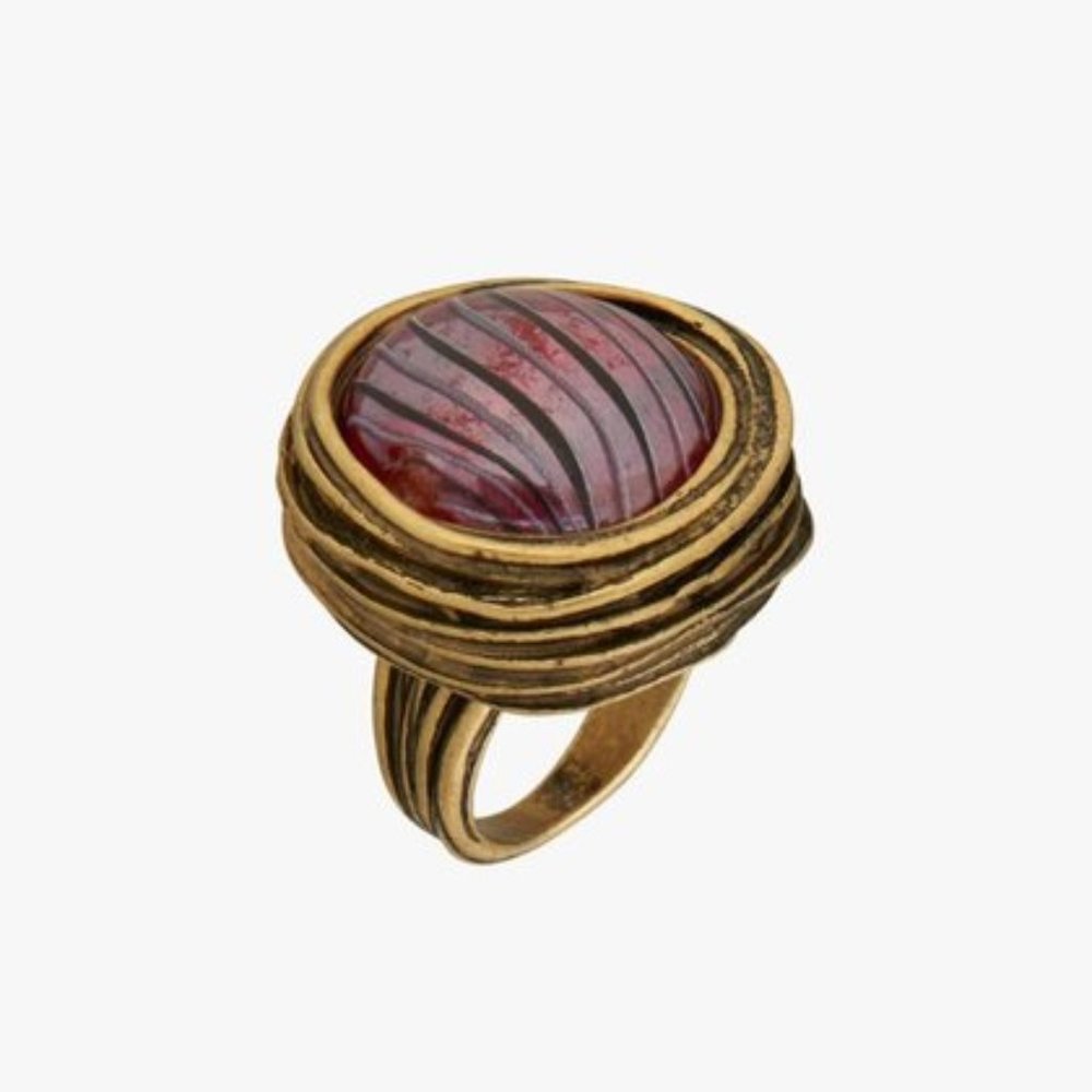 ZARA Round Glass Embossed Anitiqued Metal Ring - Limited Edition